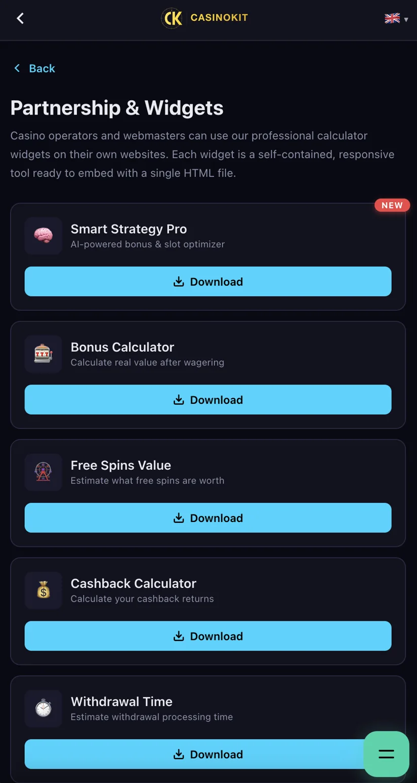CasinoKit partnership and embeddable widgets page